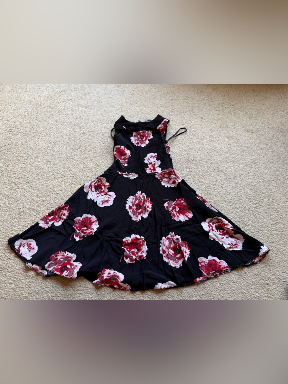 APRICOT Black Midi Dress with Red and White Floral Print